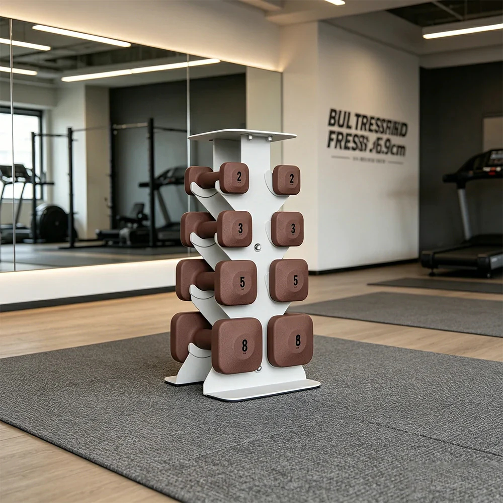 FITPRO Dumbbell Rack Set with 4 Pairs of Dumbbells and Vertical Storage for Small-Space Home Fitness - Beige&Red - Image 2