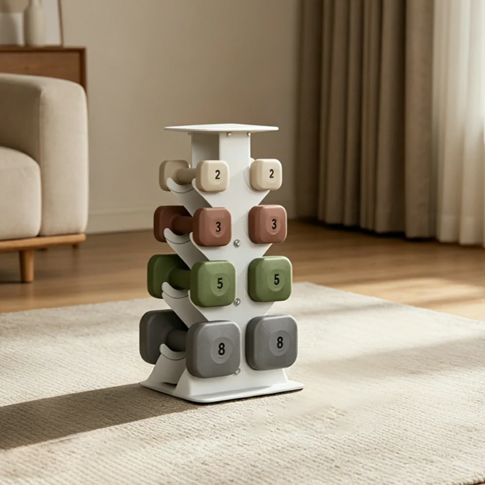 FITPRO Dumbbell Rack Set with 4 Pairs of Dumbbells and Vertical Storage for Small-Space Home Fitness - Beige&Rainbow - Image 2