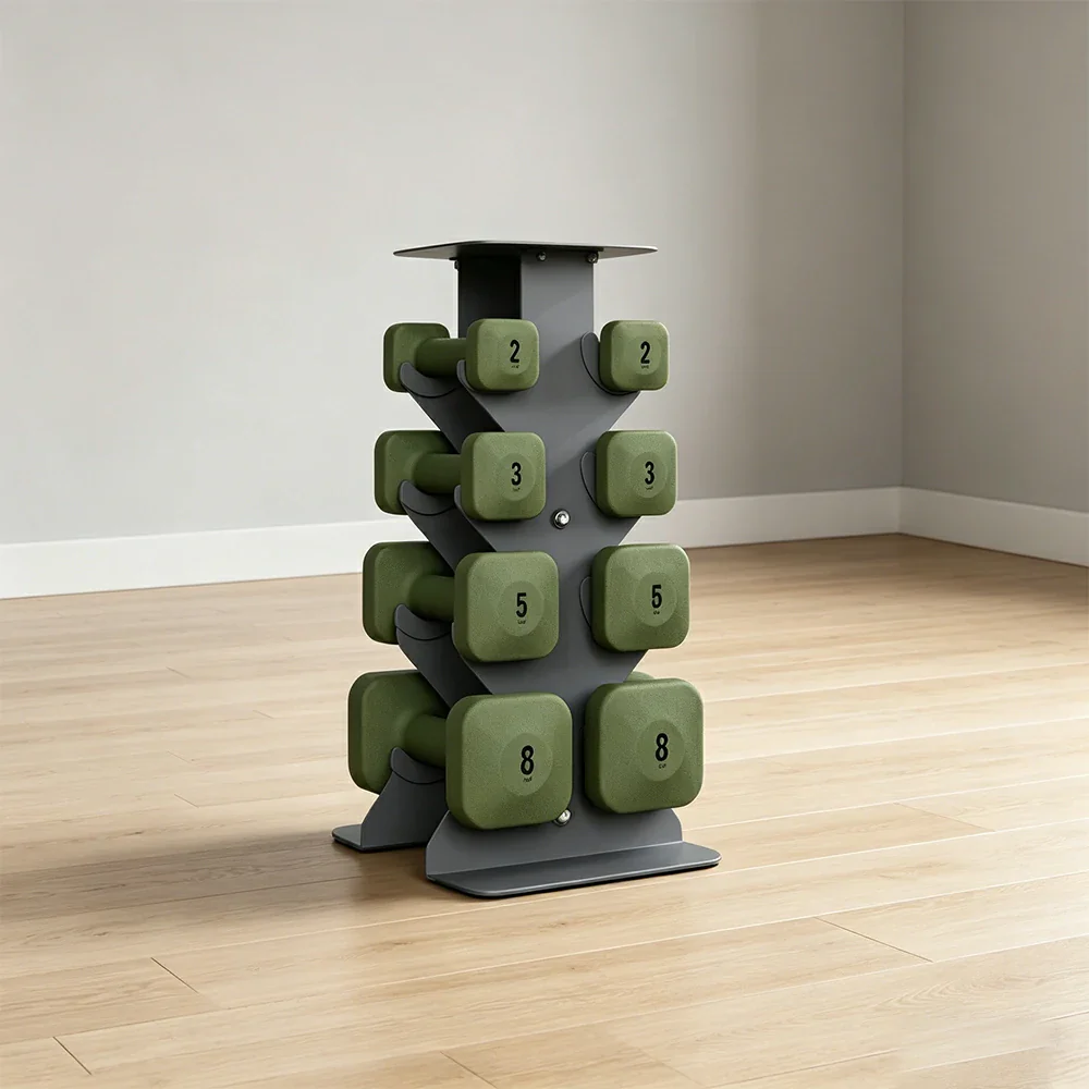 FITPRO Dumbbell Rack Set with 4 Pairs of Dumbbells and Vertical Storage for Small-Space Home Fitness - Grey&Green - Image 2