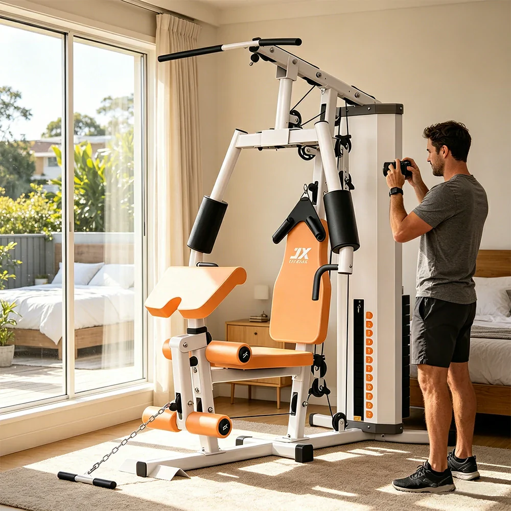FITPRO Home Gym Multi-Functional Trainer 63KG Adjustable Weight Stack Full Body Workout Bedroom & Home Gym - Beige - Image 7
