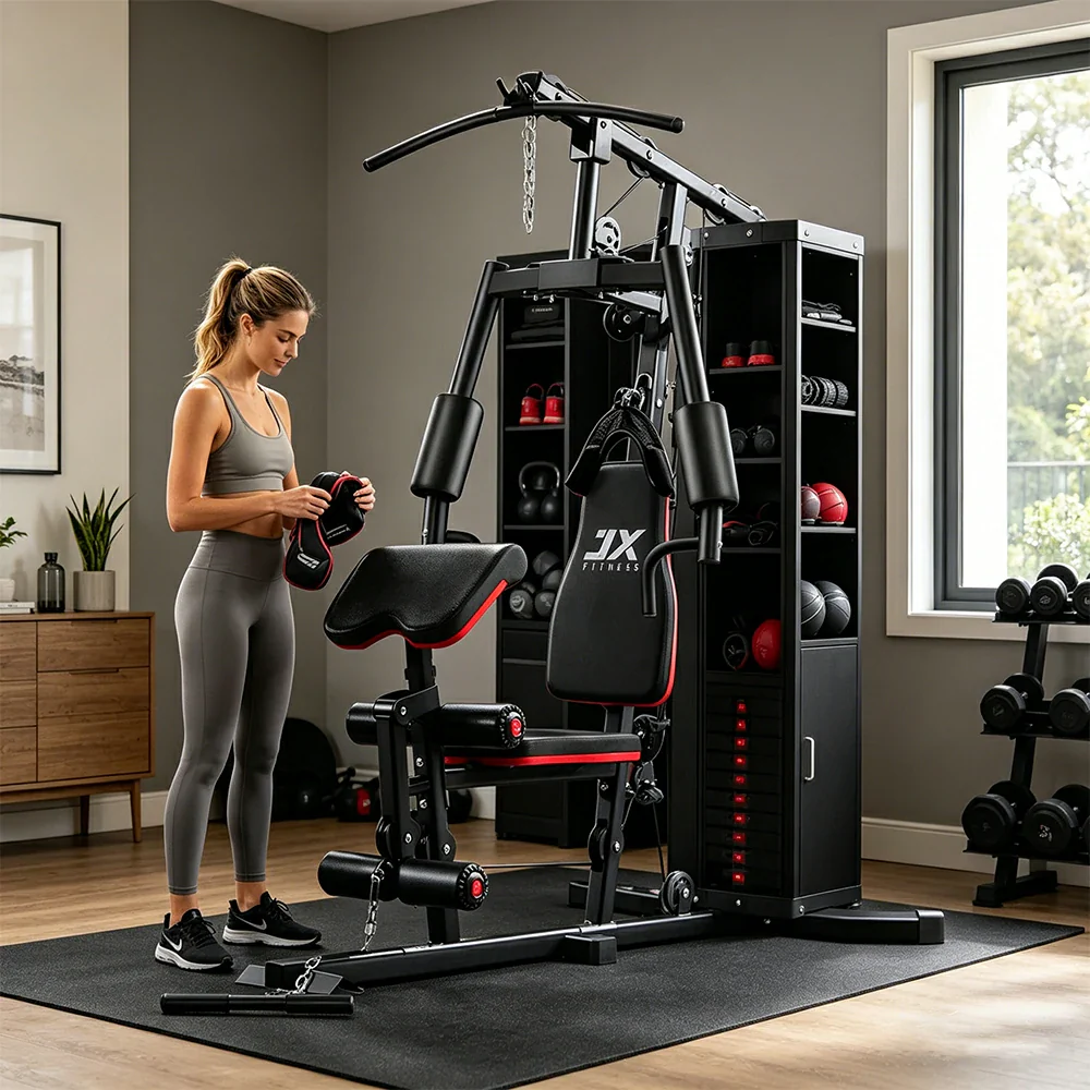 FITPRO Home Gym Multi-Functional Trainer 63KG Adjustable Weight Stack Full Body Workout Bedroom & Home Gym - Red - Image 7
