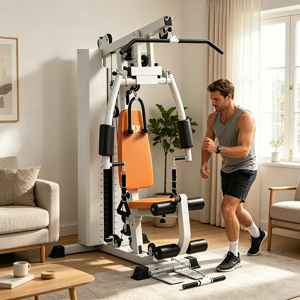 FITPRO Multi-Functional Home Gym Trainer 68KG Adjustable Weight Stack Full Body Strength Workout Small Spaces - Beige - Image 6