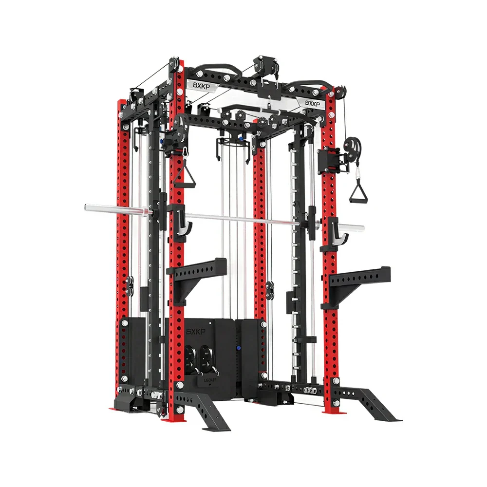 FITPRO All-in-One Smith Multifunction Power Rack 3MM Steel Precision Pulley Full Body Strength Training Home Gym - Red