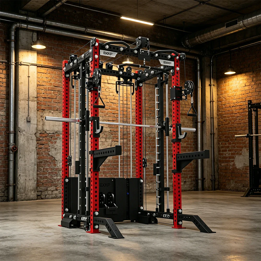 FITPRO All-in-One Smith Multifunction Power Rack 3MM Steel Precision Pulley Full Body Strength Training Home Gym - Red - Image 2