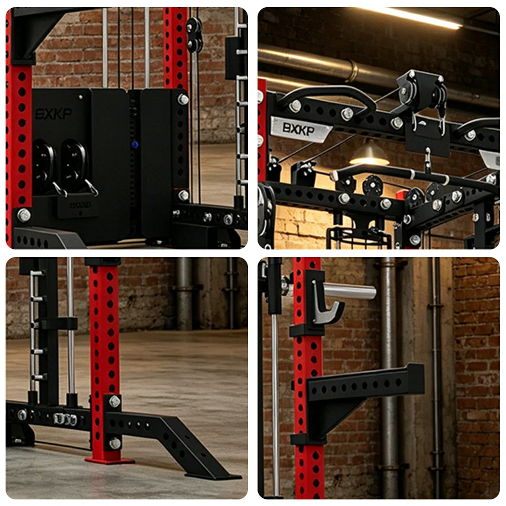 FITPRO All-in-One Smith Multifunction Power Rack 3MM Steel Precision Pulley Full Body Strength Training Home Gym - Red - Image 3