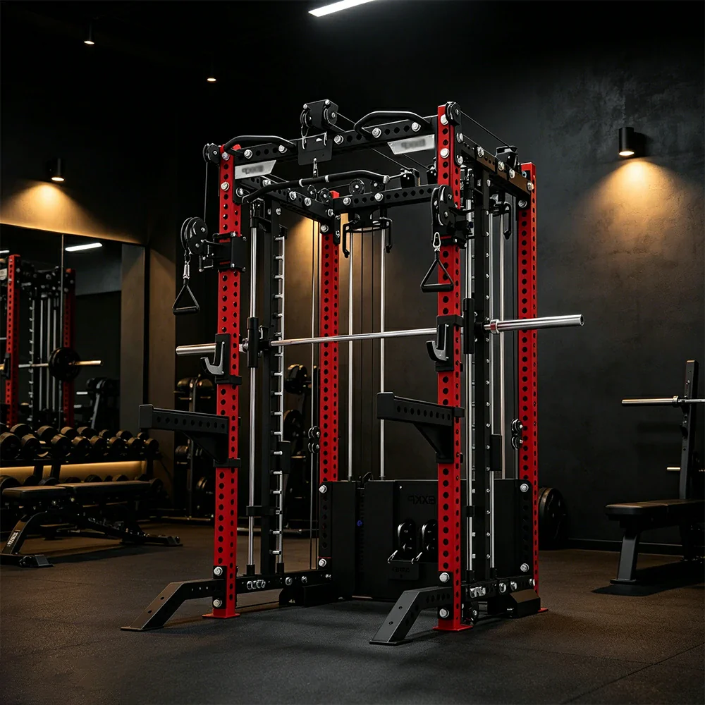 FITPRO All-in-One Smith Multifunction Power Rack 3MM Steel Precision Pulley Full Body Strength Training Home Gym - Red - Image 4