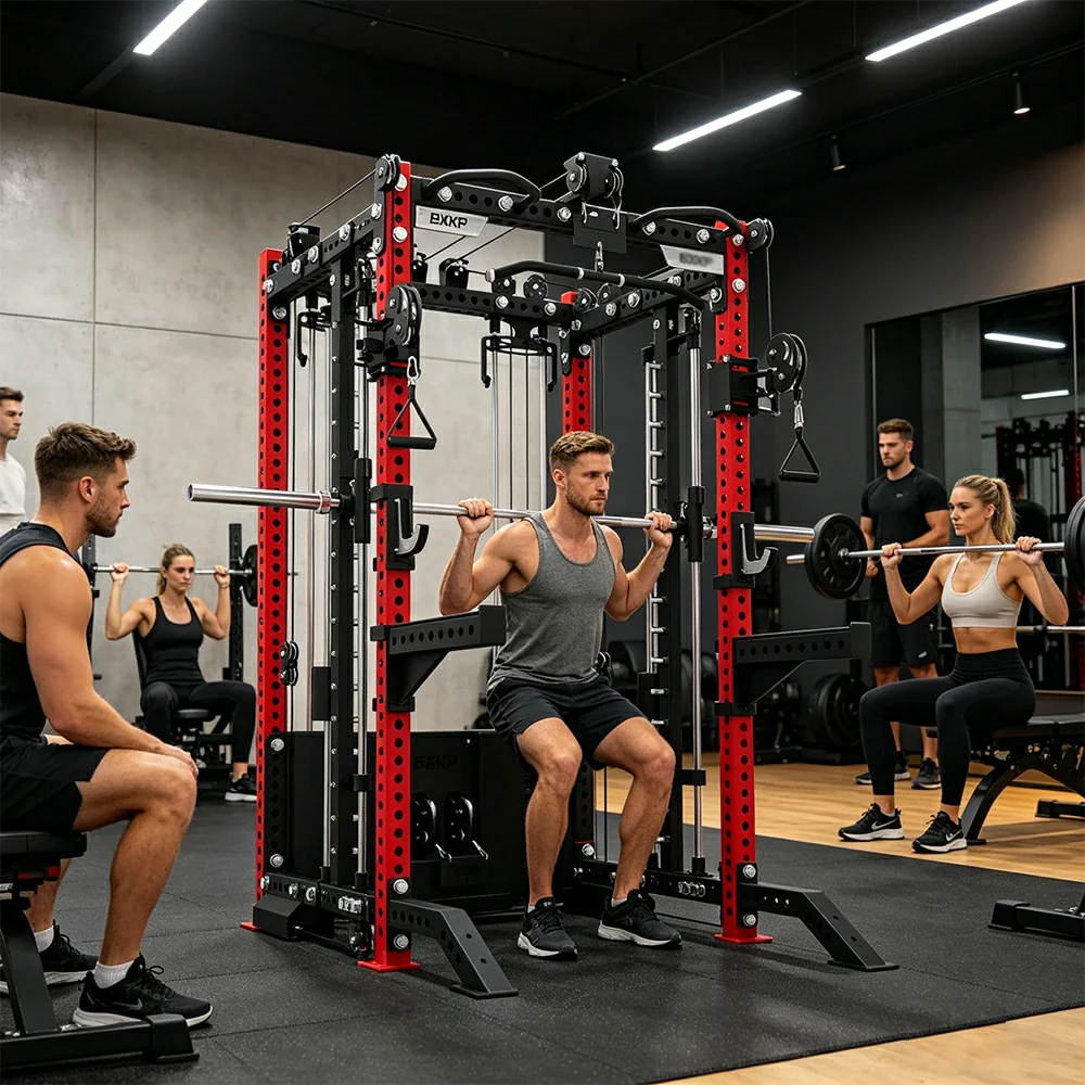 FITPRO All-in-One Smith Multifunction Power Rack 3MM Steel Precision Pulley Full Body Strength Training Home Gym - Red - Image 5