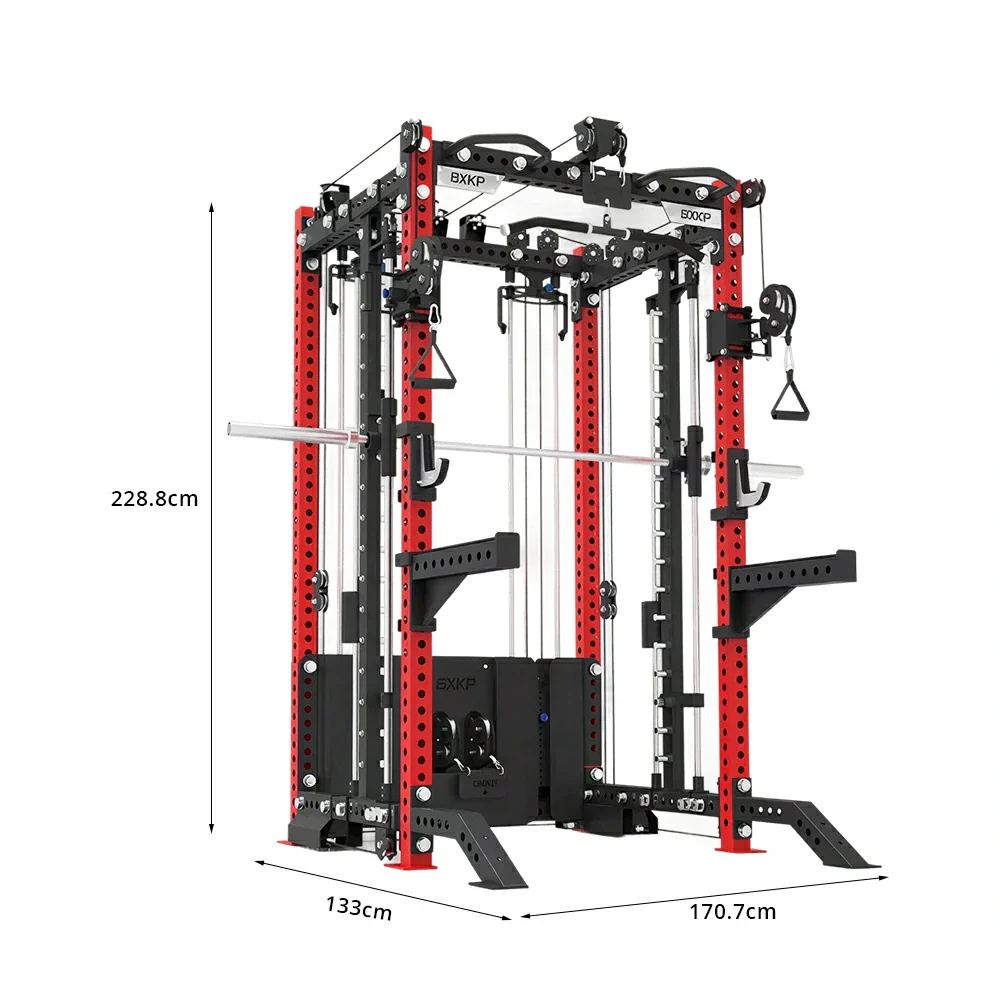 FITPRO All-in-One Smith Multifunction Power Rack 3MM Steel Precision Pulley Full Body Strength Training Home Gym - Red - Image 6