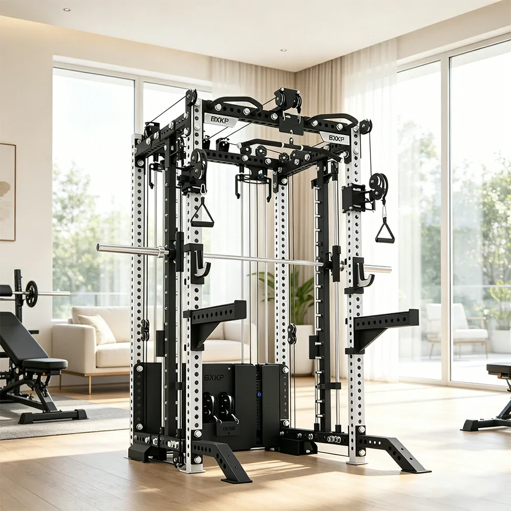 FITPRO All-in-One Smith Multifunction Power Rack 3MM Steel Precision Pulley Full Body Strength Training Home Gym - White - Image 2
