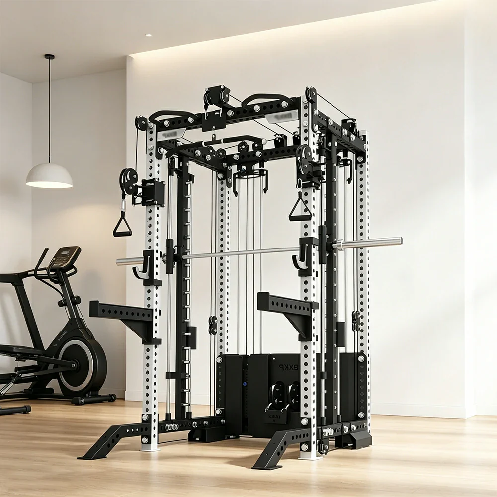 FITPRO All-in-One Smith Multifunction Power Rack 3MM Steel Precision Pulley Full Body Strength Training Home Gym - White - Image 4