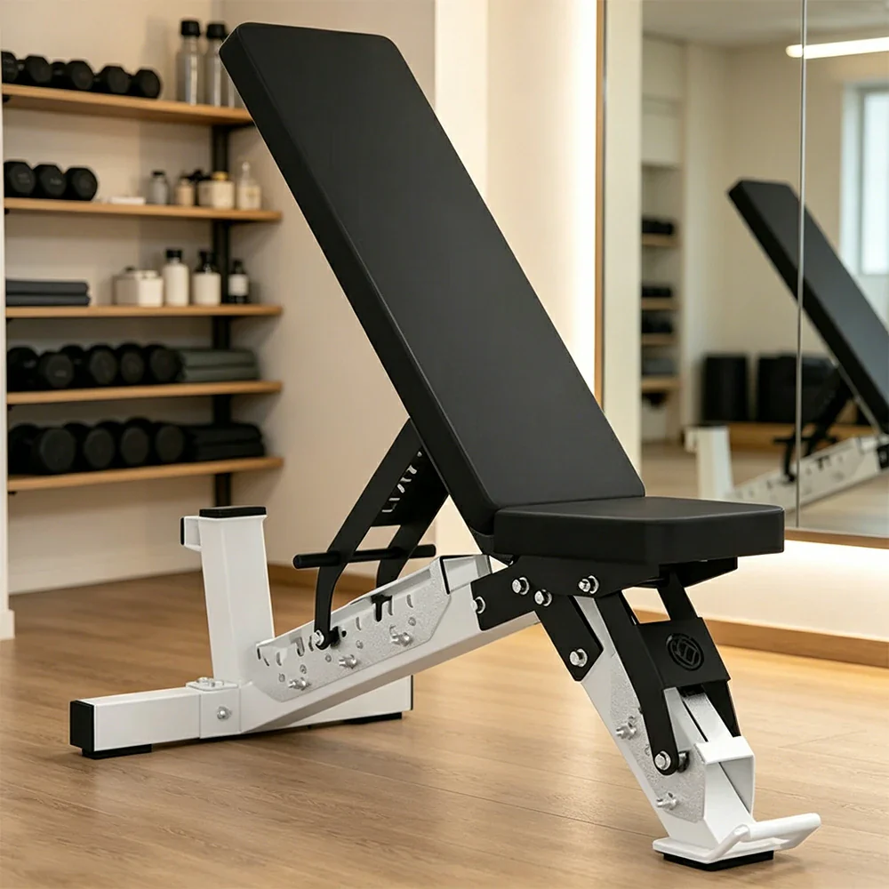 FITPRO Adjustable Dumbbell Workout Bench Foldable Heavy-Duty Steel 5MM Home Gym Bedroom Balcony - White - Image 4