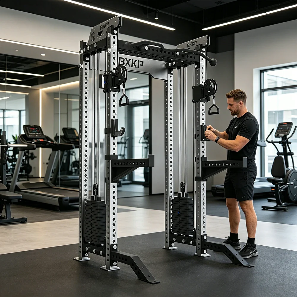 FITPRO Dual Cable Functional Power Rack Stainless Steel 3MM Commercial Frame Aluminium Pulley Full Body Home Gym Garage - Silver - Image 6