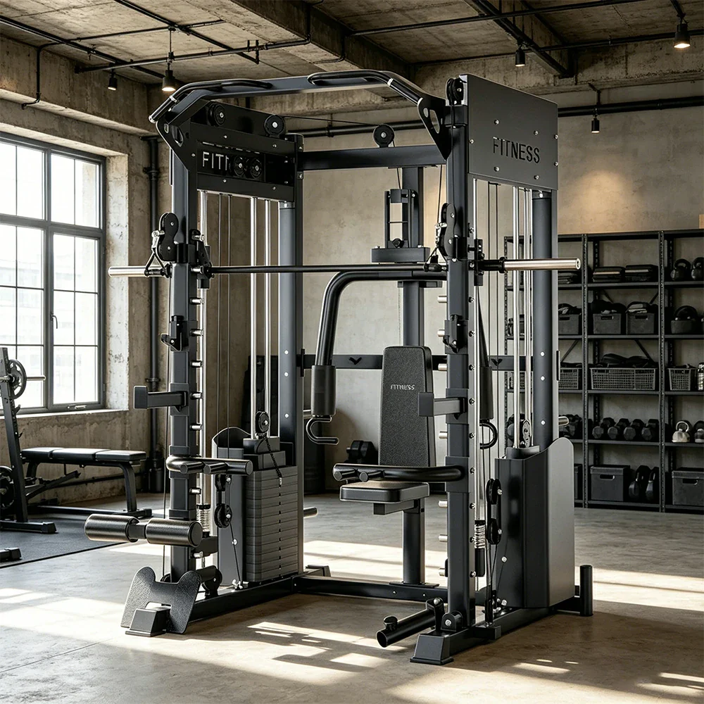 FITPRO All-in-One Smith Home Gym Dual 146KG Weight Stack Multi-Function Full Body Training Home Gym Garage - Black - Image 5