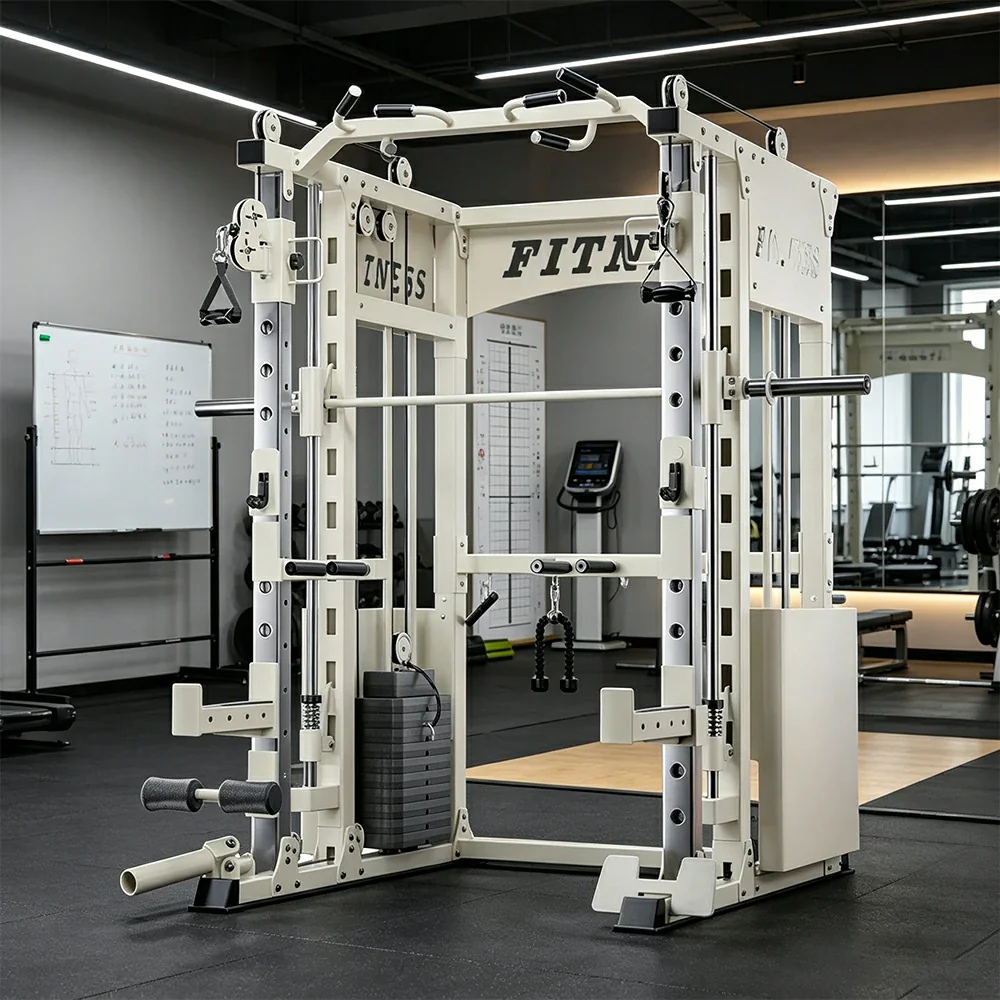 FITPRO Commercial-Grade Smith Home Gym Dual 126KG Weight Stack Multi-Function Full Body Training Home Gym Garage - White - Image 2