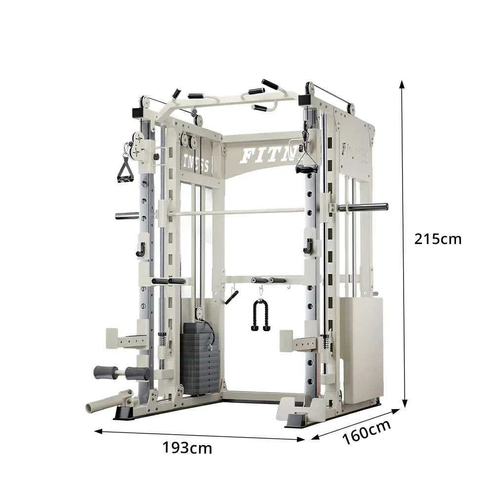 FITPRO Commercial-Grade Smith Home Gym Dual 126KG Weight Stack Multi-Function Full Body Training Home Gym Garage - White - Image 8