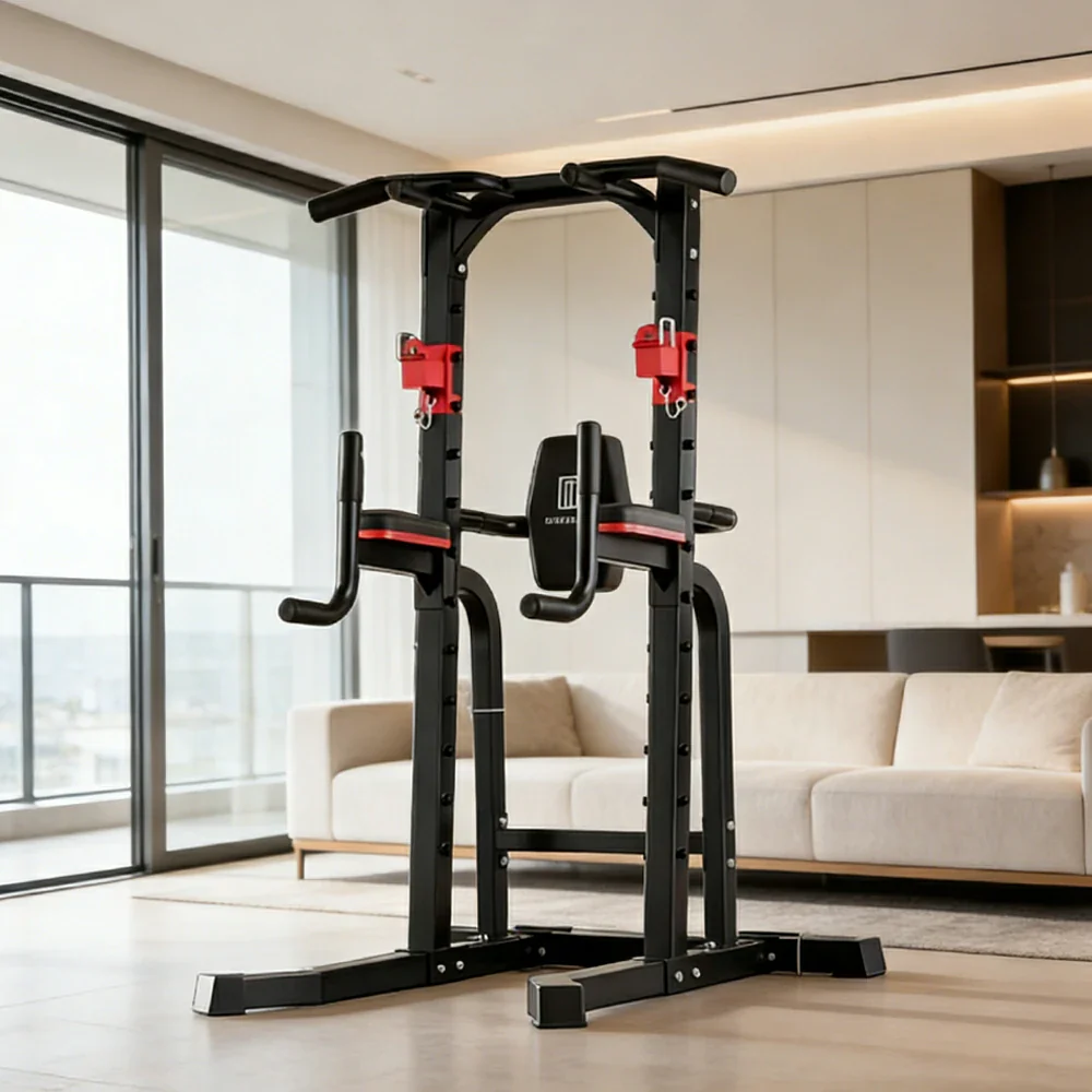 FITPRO Pull Up Station Multi-Function Training Heavy Duty Steel T-Base 206cm Home Gym Strength Equipment - Black&Red - Image 2