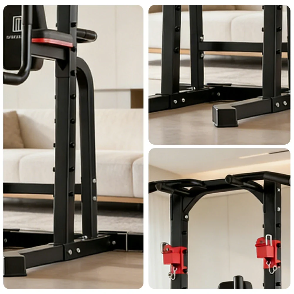 FITPRO Pull Up Station Multi-Function Training Heavy Duty Steel T-Base 206cm Home Gym Strength Equipment - Black&Red - Image 3
