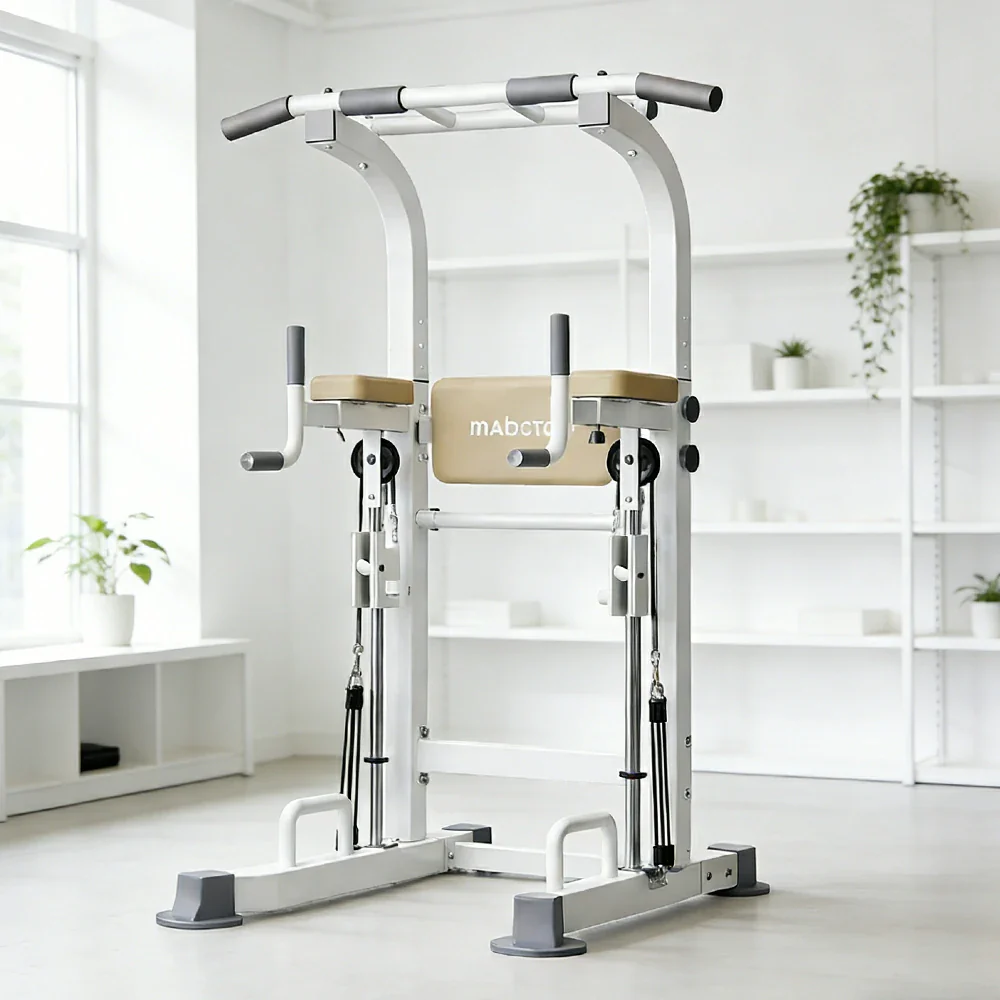 FITPRO Power Tower Pull Up Bar Station Adjustable Height Heavy Duty Steel Frame Multi-Function Strength Training Home Gym - White - Image 2