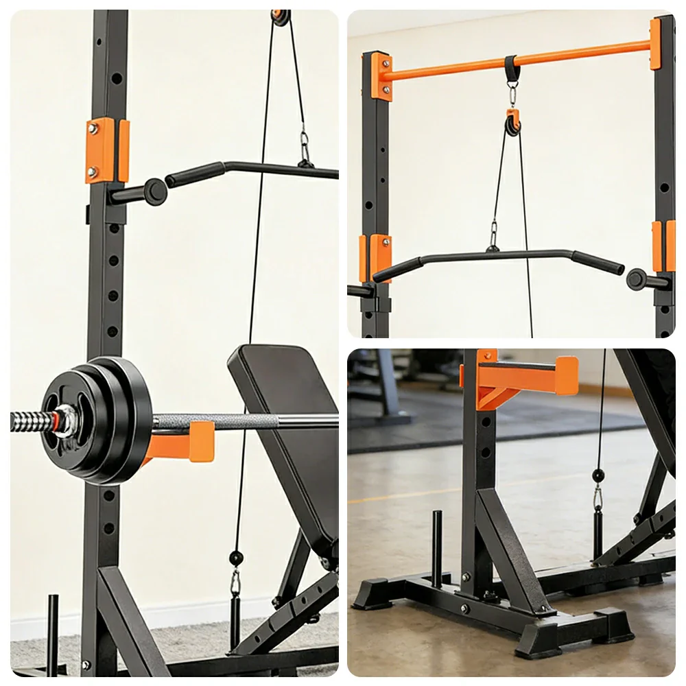 FITPRO Power Rack Home Gym Set Full Body Training System Adjustable Bench Barbell Compact Garage Fitness - Black&Orange - Image 12