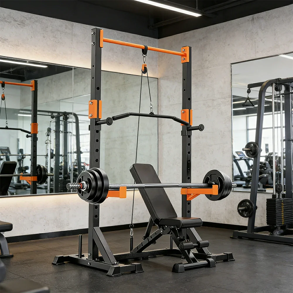 FITPRO Power Rack Home Gym Set Full Body Training System Adjustable Bench Barbell Compact Garage Fitness - Black&Orange - Image 13