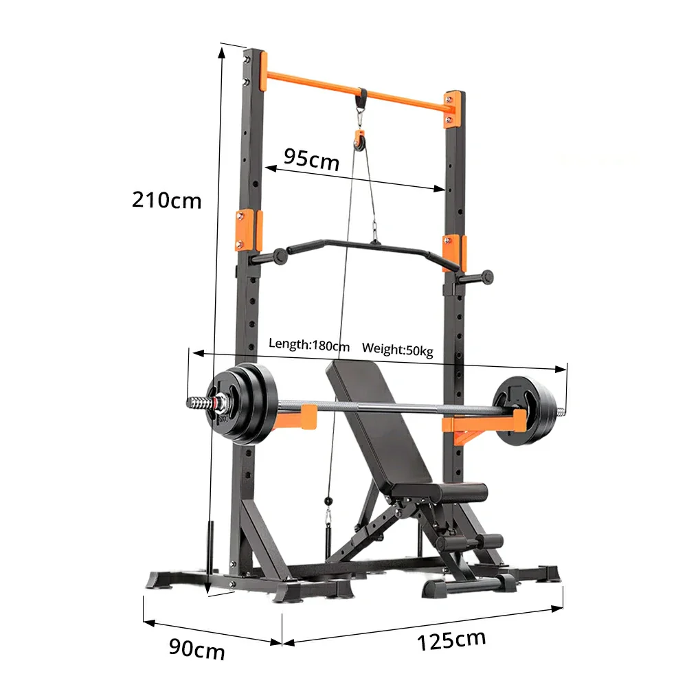 FITPRO Power Rack Home Gym Set Full Body Training System Adjustable Bench Barbell Compact Garage Fitness - Black&Orange - Image 18
