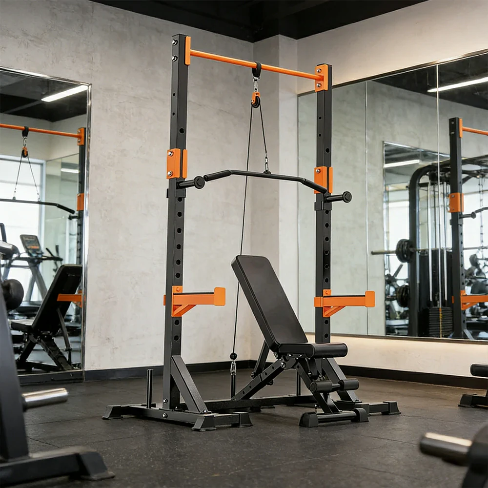 FITPRO Power Rack Home Gym Set Full Body Training System Adjustable Bench Barbell Compact Garage Fitness - Black&Orange - Image 5