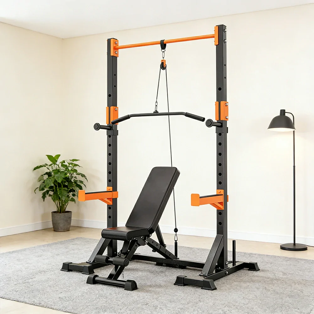 FITPRO Power Rack Home Gym Set Full Body Training System Adjustable Bench Barbell Compact Garage Fitness - Black&Orange - Image 6