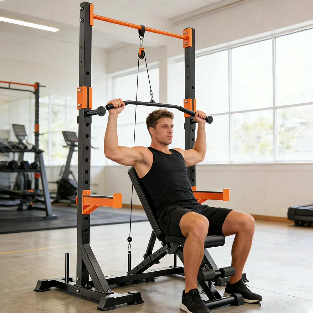 FITPRO Power Rack Home Gym Set Full Body Training System Adjustable Bench Barbell Compact Garage Fitness - Black&Orange - Image 8