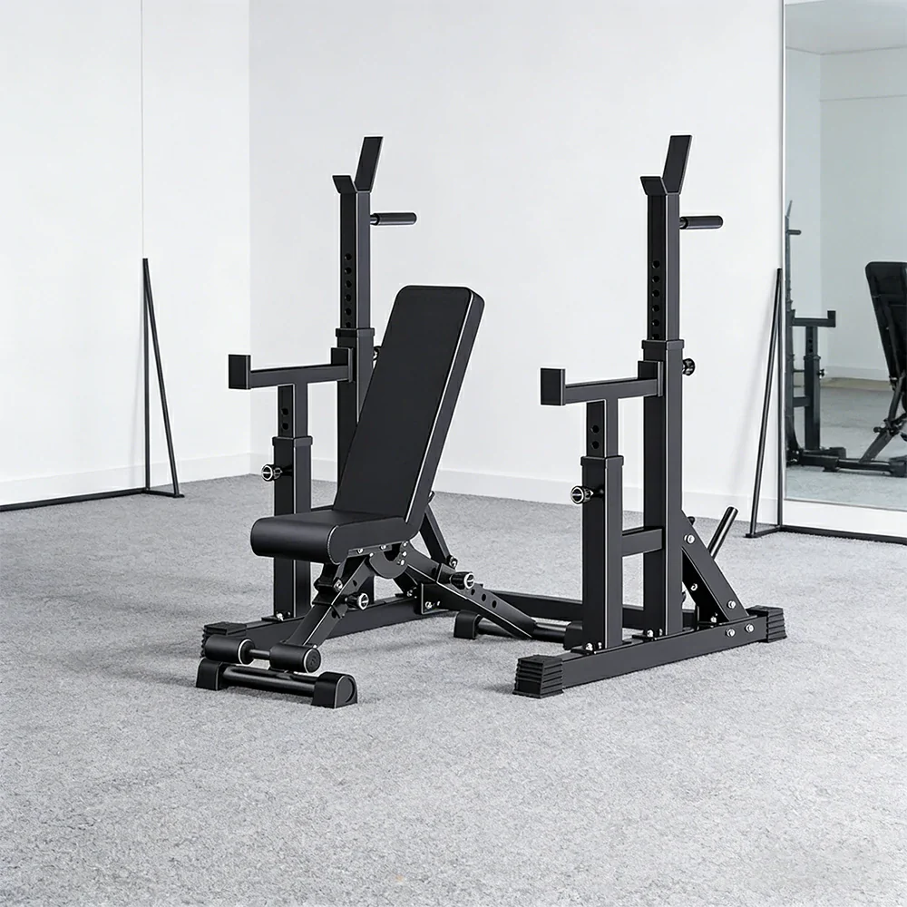 FITPRO Adjustable Squat Rack Barbell Stand Foldable 350kg Capacity Home Gym Compact Training - Black - Image 2
