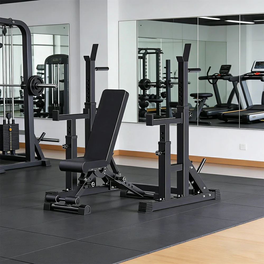 FITPRO Adjustable Squat Rack Barbell Stand Foldable 350kg Capacity Home Gym Compact Training - Black - Image 7
