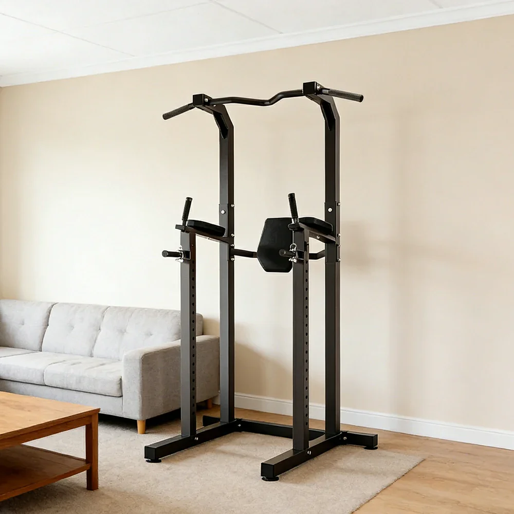 FITPRO Power Tower Pull Up Dip Station Adjustable Multi Function Home Gym Compact Strength Training - Black - Image 2