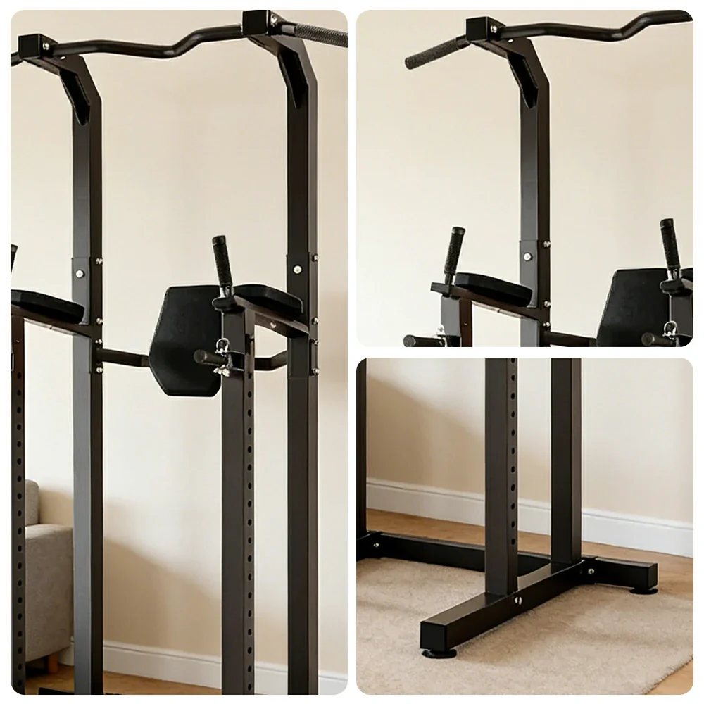 FITPRO Power Tower Pull Up Dip Station Adjustable Multi Function Home Gym Compact Strength Training - Black - Image 3