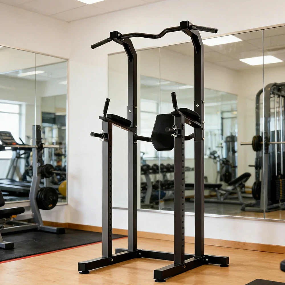 FITPRO Power Tower Pull Up Dip Station Adjustable Multi Function Home Gym Compact Strength Training - Black - Image 4