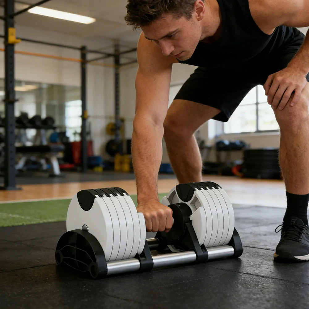 FITPRO Adjustable Dumbbell Set Quick Change Multi Weight Home Gym Compact Strength Training - White - Image 7