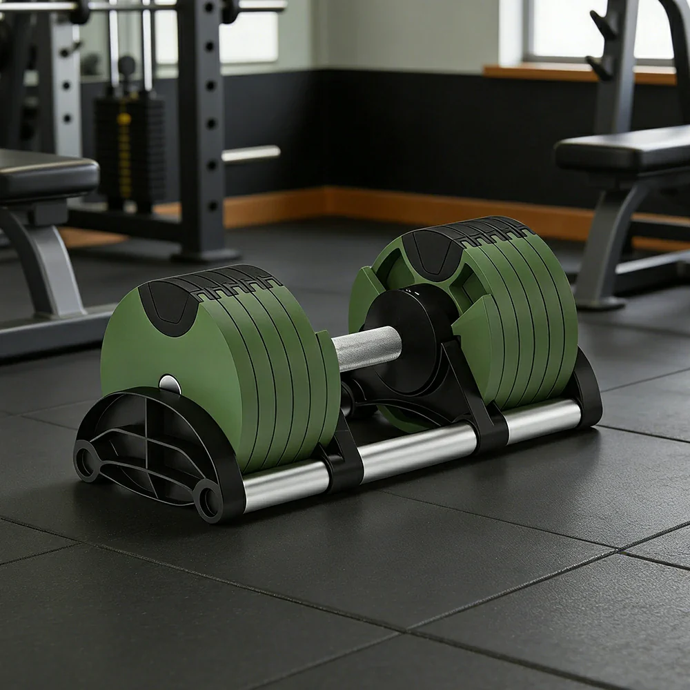 FITPRO Adjustable Dumbbell Set Quick Change Multi Weight Home Gym Compact Strength Training - Green - Image 4