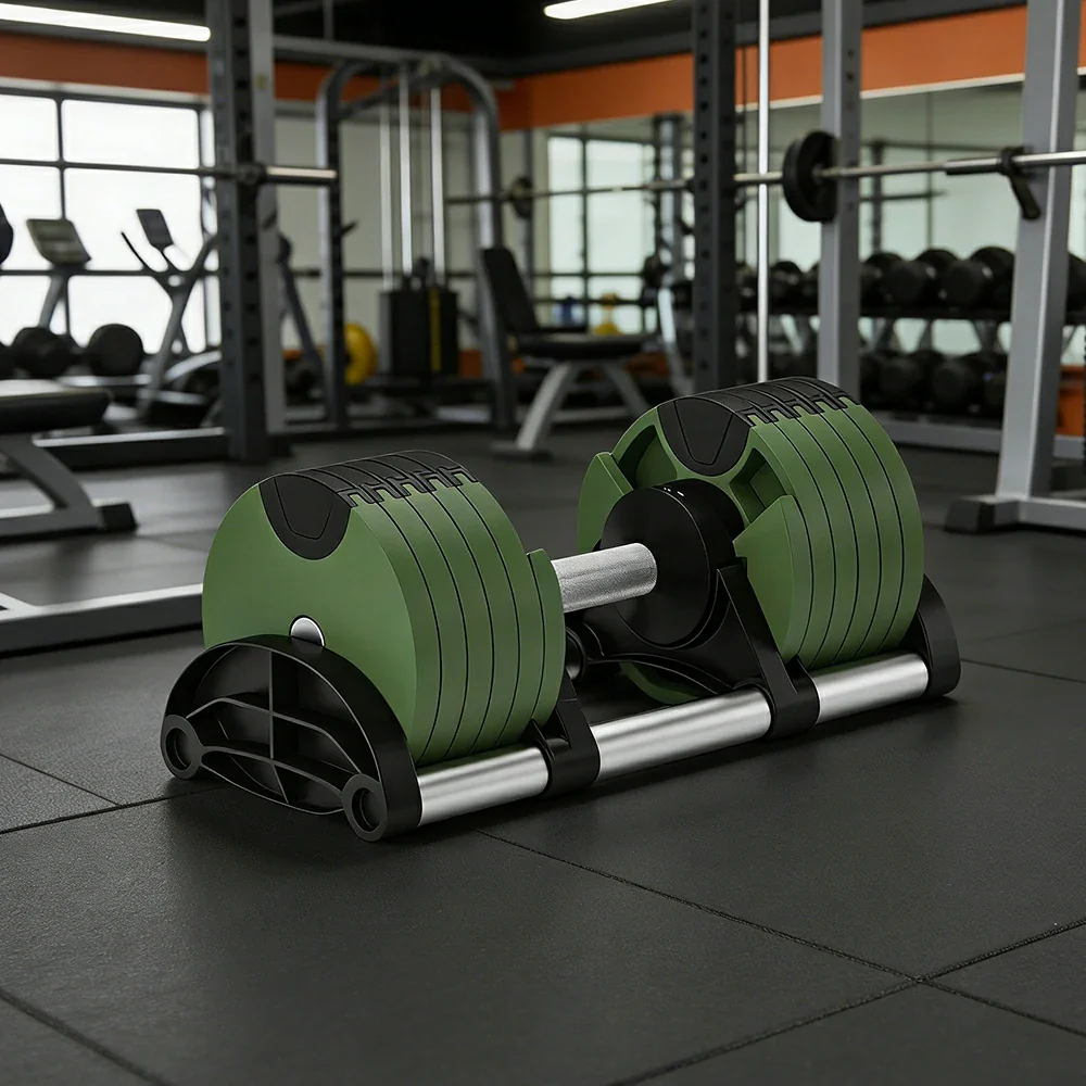 FITPRO Adjustable Dumbbell Set Quick Change Multi Weight Home Gym Compact Strength Training - Green - Image 5
