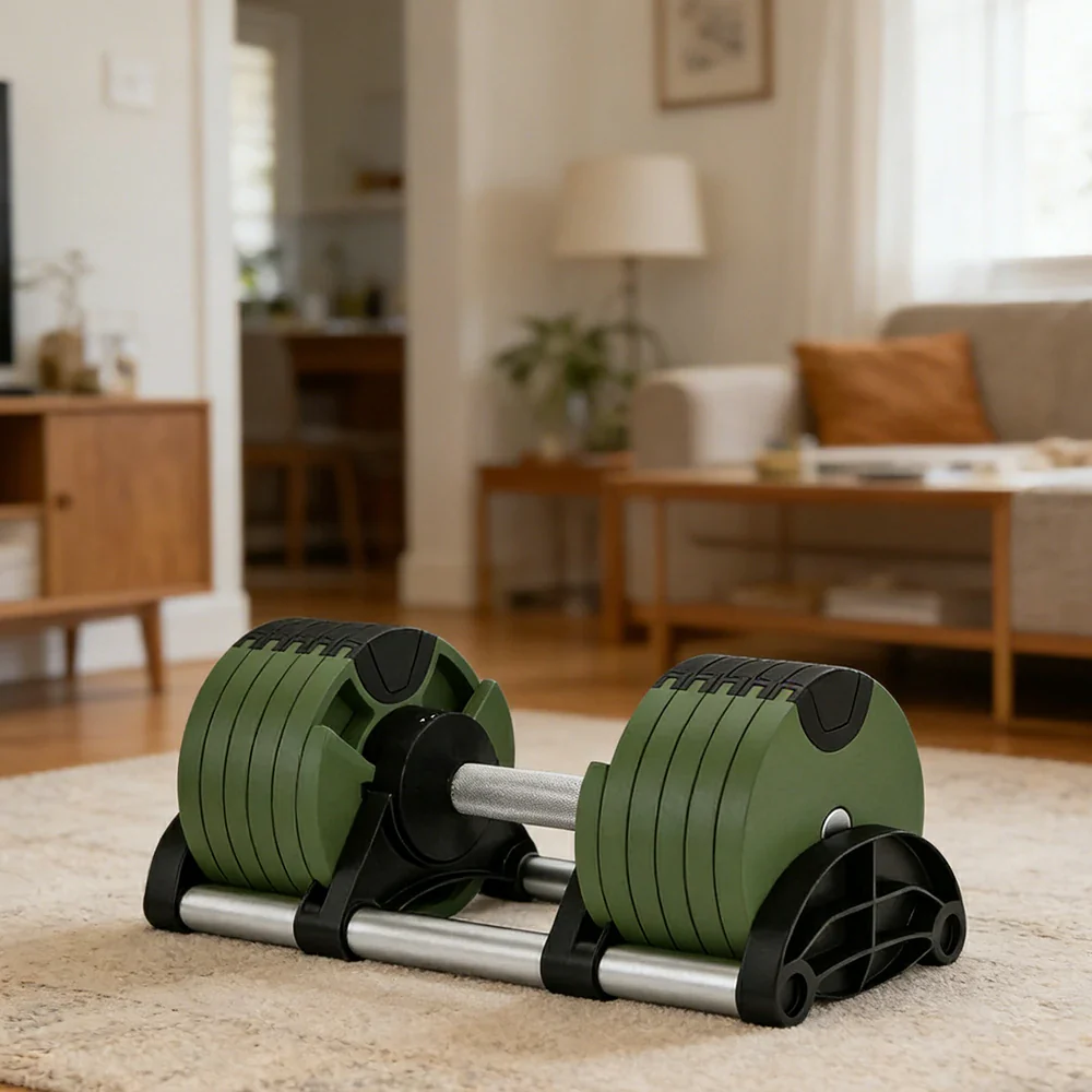 FITPRO Adjustable Dumbbell Set Quick Change Multi Weight Home Gym Compact Strength Training - Green - Image 6