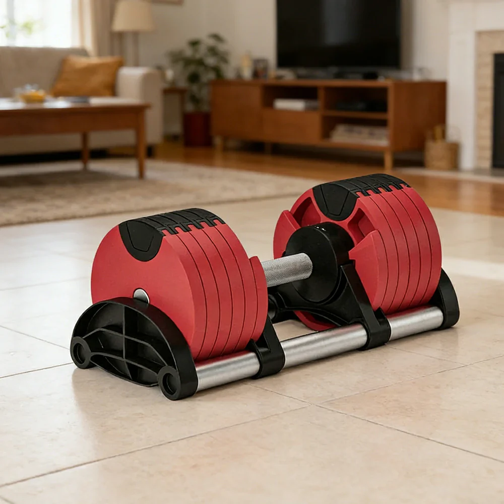 FITPRO Adjustable Dumbbell Set Quick Change Multi Weight Home Gym Compact Strength Training - Red - Image 4