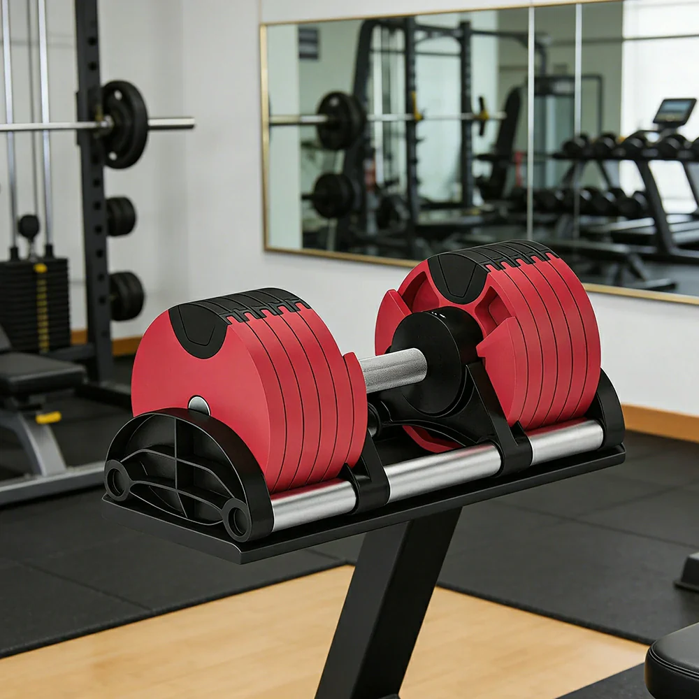 FITPRO Adjustable Dumbbell Set Quick Change Multi Weight Home Gym Compact Strength Training - Red - Image 6