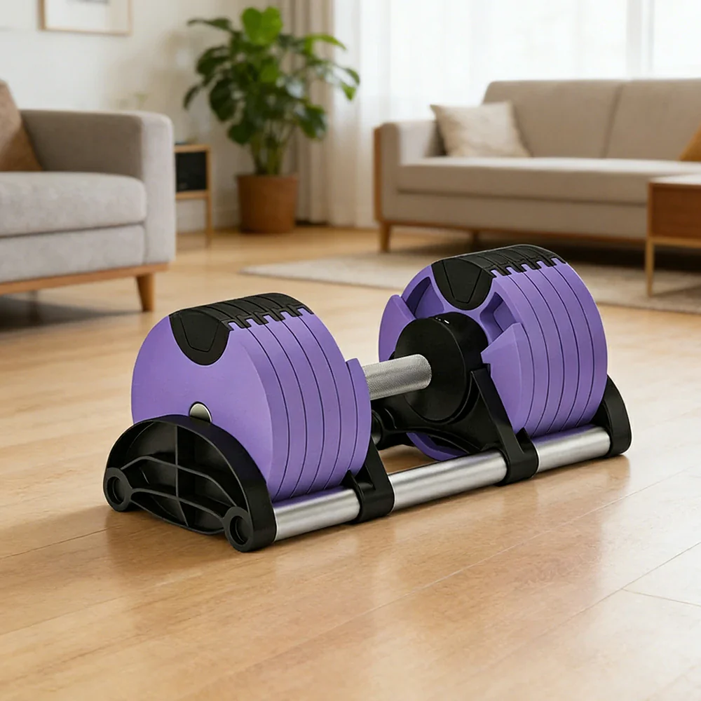 FITPRO Adjustable Dumbbell Set Quick Change Multi Weight Home Gym Compact Strength Training - Purple - Image 6