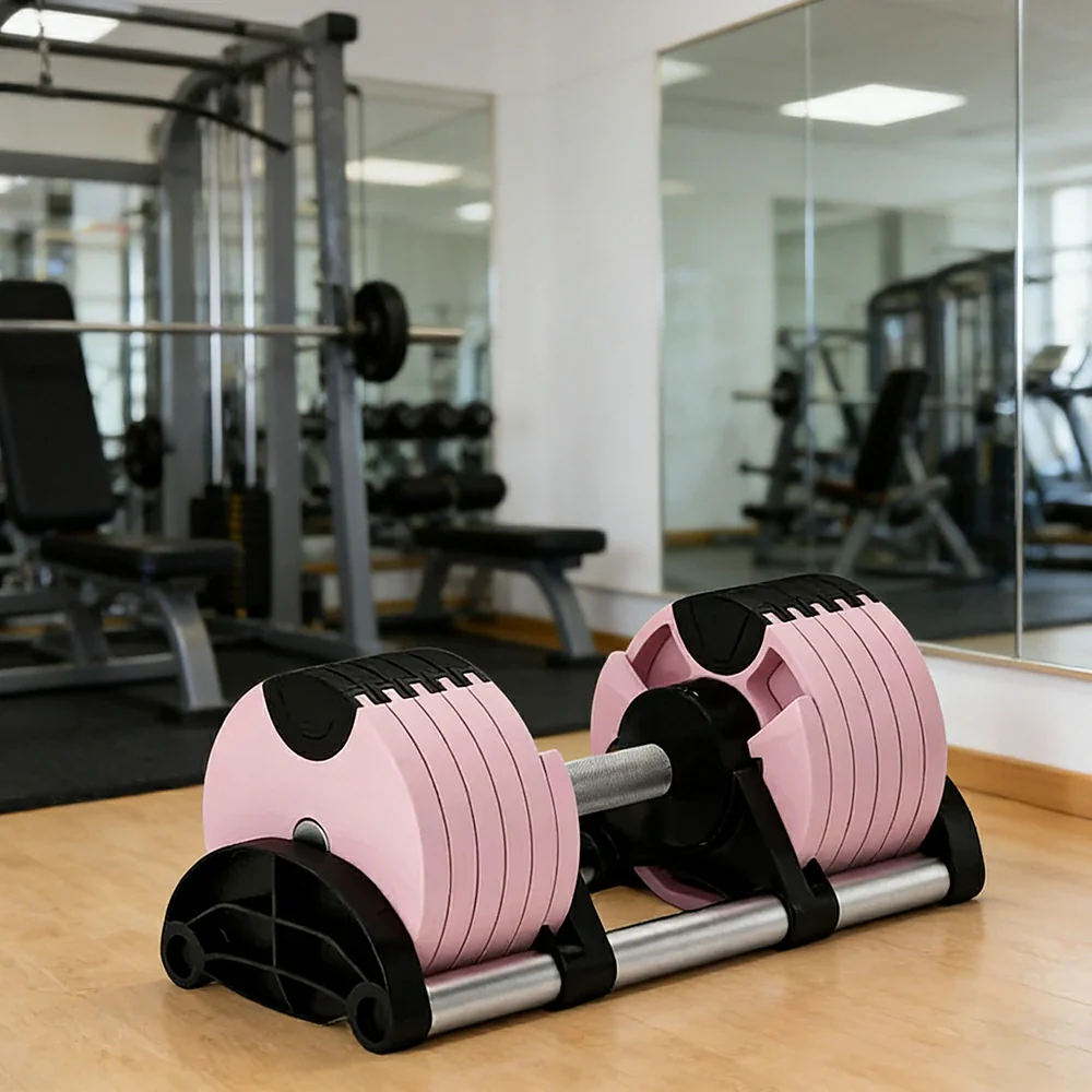 FITPRO Adjustable Dumbbell Set Quick Change Multi Weight Home Gym Compact Strength Training - Pink - Image 5