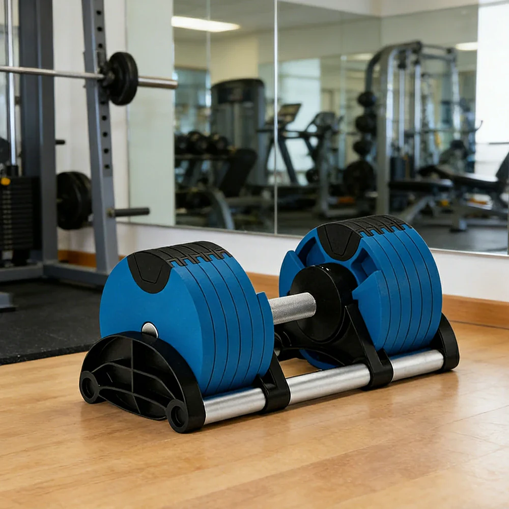 FITPRO Adjustable Dumbbell Set Quick Change Multi Weight Home Gym Compact Strength Training - Blue - Image 5