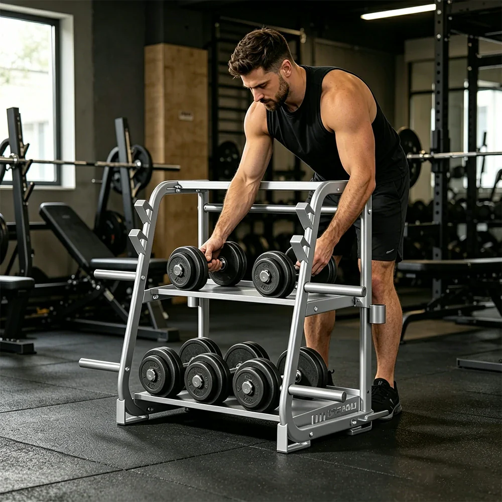 FITPRO Dumbbell Storage Rack 3 Tier Multi Function Large Capacity Home Gym Space Saving Organizer - Silver - Image 4