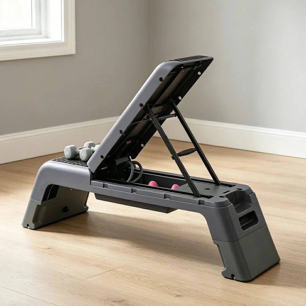 FITPRO Multi-Functional Step Bench with Adjustable Angles, Foldable Storage for Home Fitness Training - Grey - Image 2