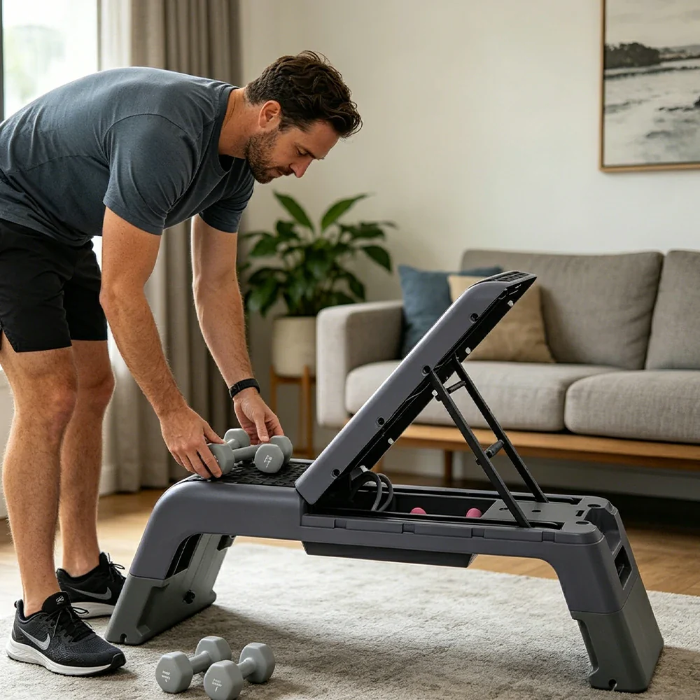FITPRO Multi-Functional Step Bench with Adjustable Angles, Foldable Storage for Home Fitness Training - Grey - Image 5