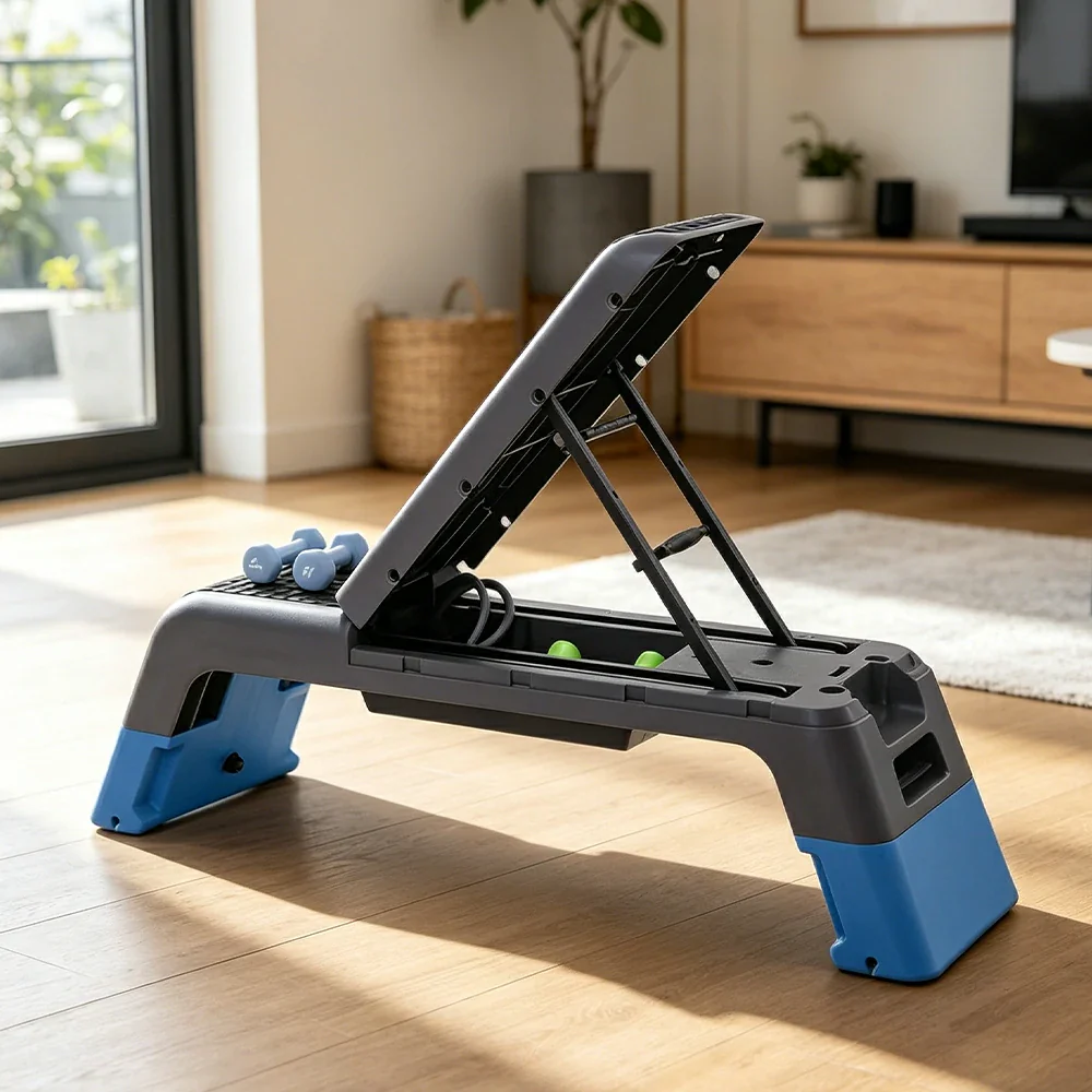 FITPRO Multi-Functional Step Bench with Adjustable Angles, Foldable Storage for Home Fitness Training - Blue&Grey - Image 2