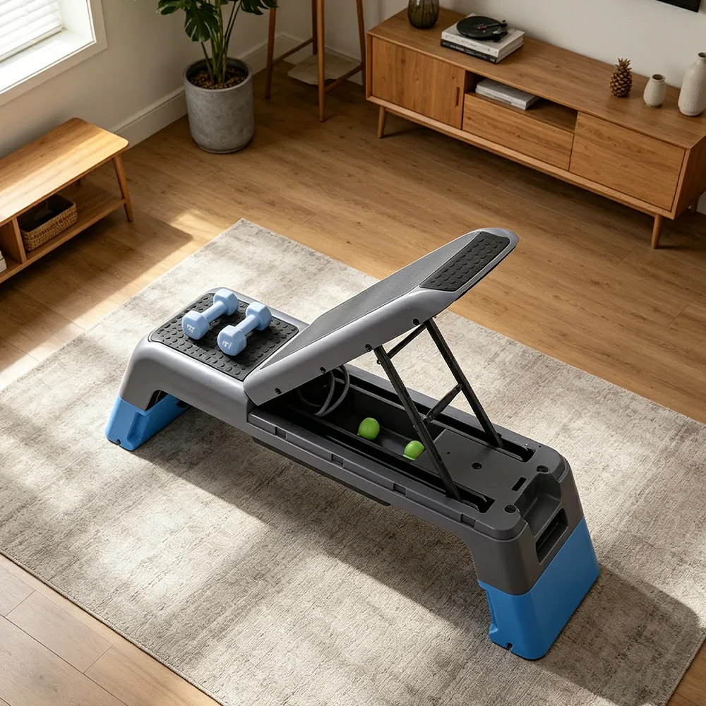 FITPRO Multi-Functional Step Bench with Adjustable Angles, Foldable Storage for Home Fitness Training - Blue&Grey - Image 4