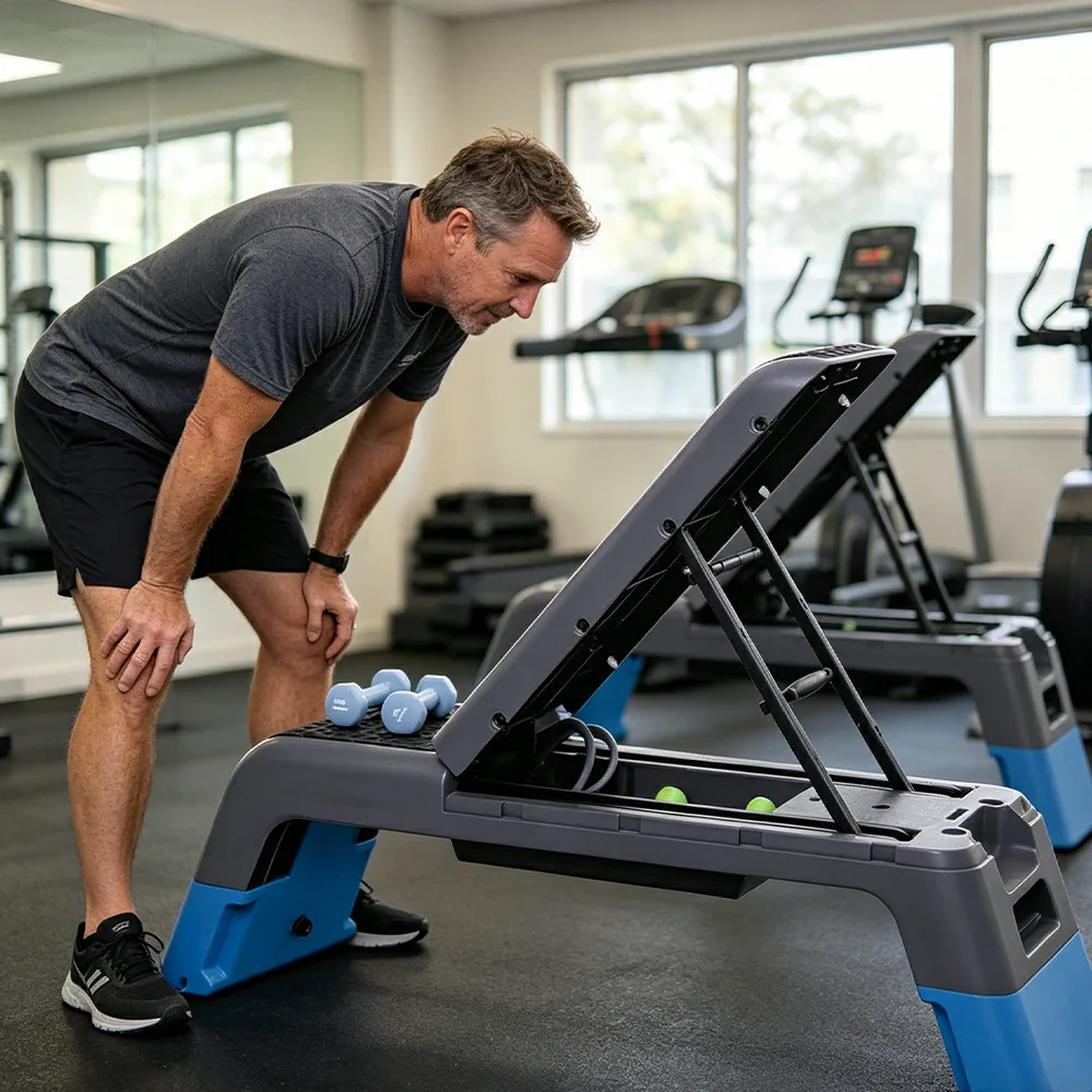 FITPRO Multi-Functional Step Bench with Adjustable Angles, Foldable Storage for Home Fitness Training - Blue&Grey - Image 5