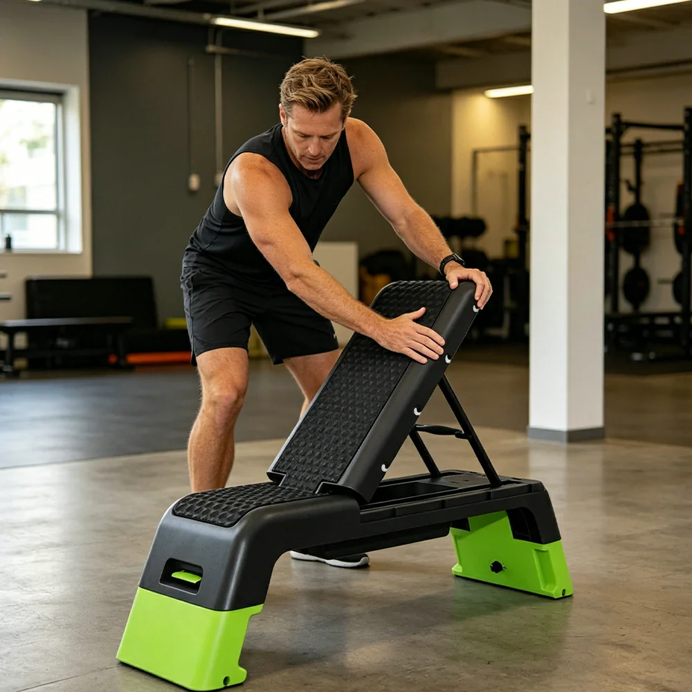 FITPRO Multi-Functional Step Bench with Adjustable Angles, Foldable Storage for Home Fitness Training - Green&Black - Image 5