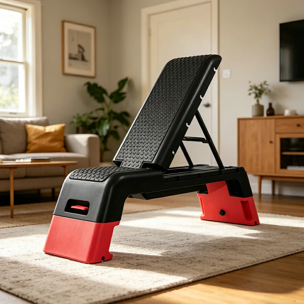FITPRO Multi-Functional Step Bench with Adjustable Angles, Foldable Storage for Home Fitness Training - Red&Black - Image 2